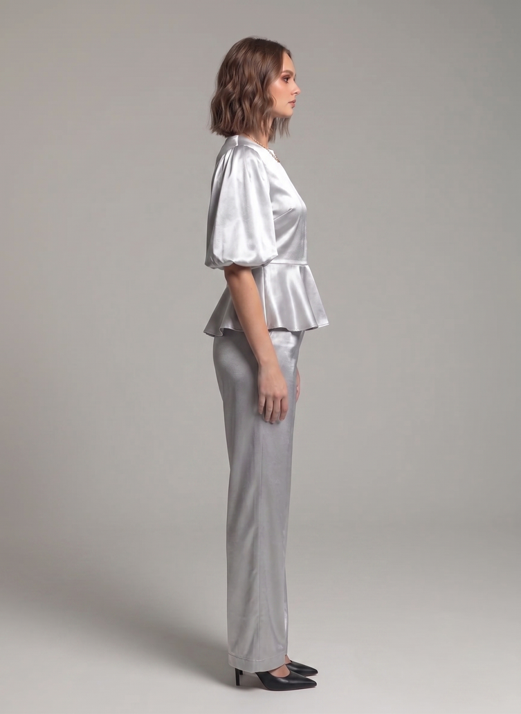 Balloon Sleeve Satin Co-ord Set