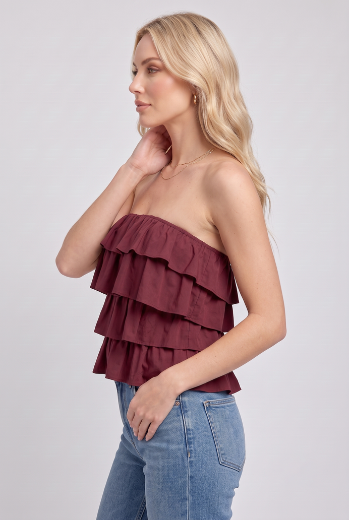 Cotton Crop Frilled Tube Top