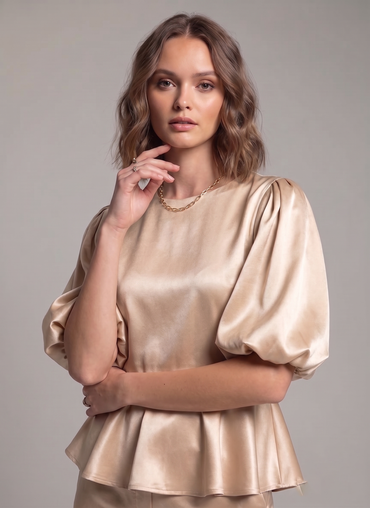 Balloon Sleeve Satin Co-ord Set