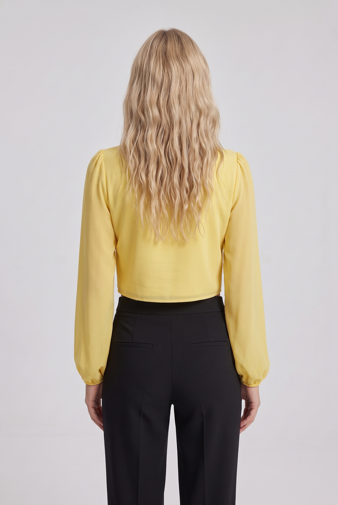 Chiffon Balloon Sleeve Crop Top