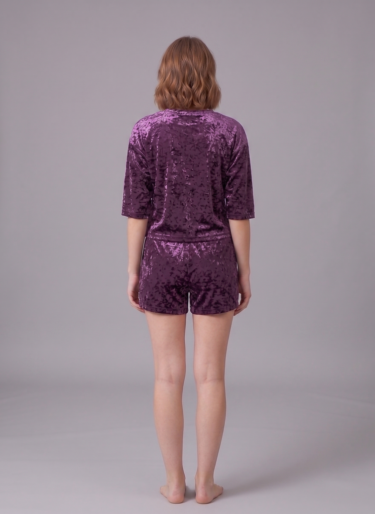 Korean Velvet Crop Top And Short Set