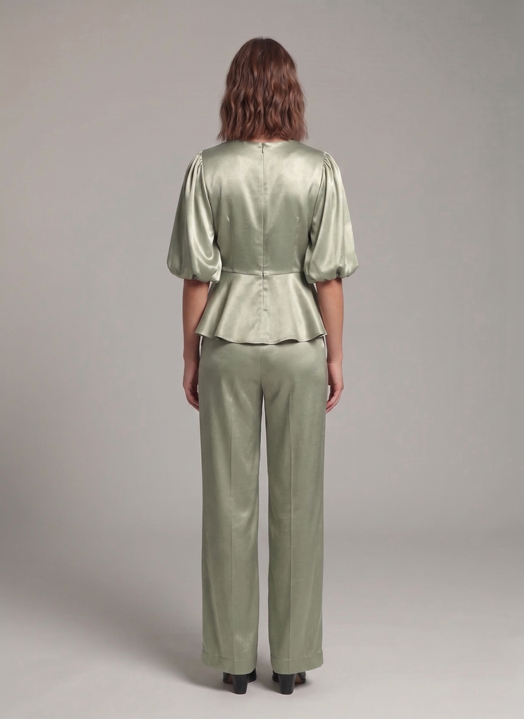 Balloon Sleeve Satin Co-ord Set