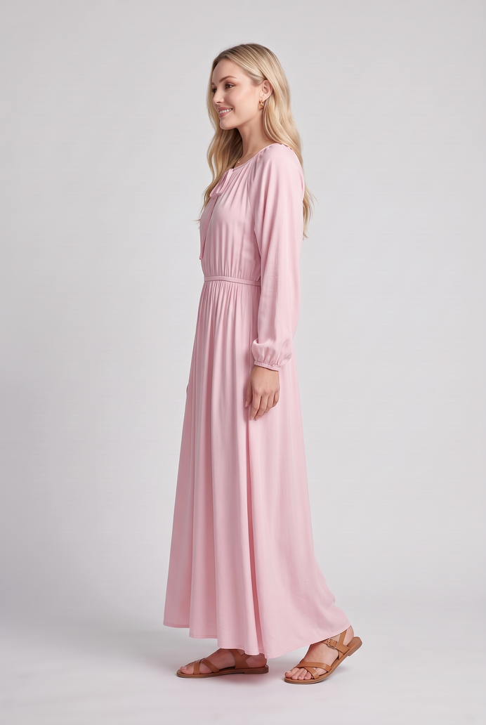 Fit & Flare Rayon Balloon Sleeve Maxi Dress