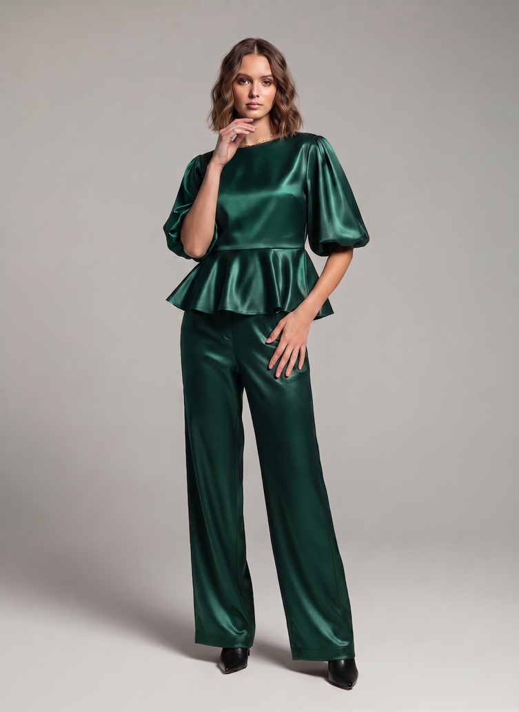 Balloon Sleeve Satin Co-ord Set