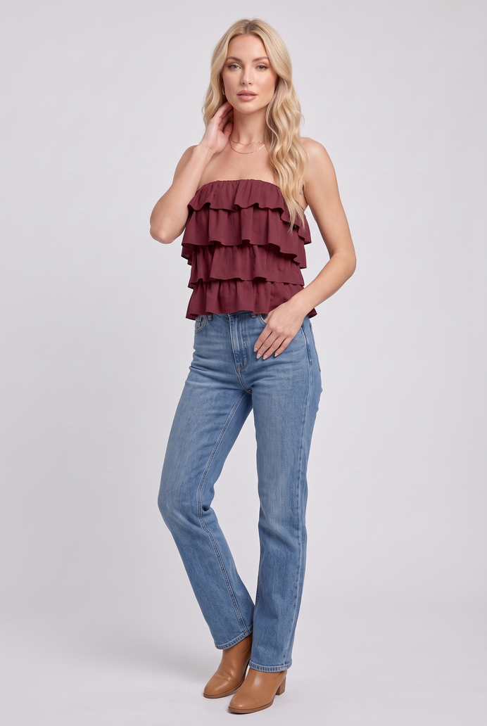 Cotton Crop Frilled Tube Top
