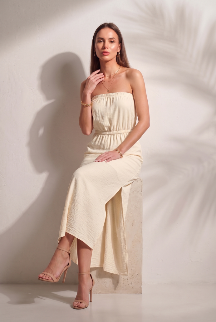 Cotton Tube Side Slit Long Dress