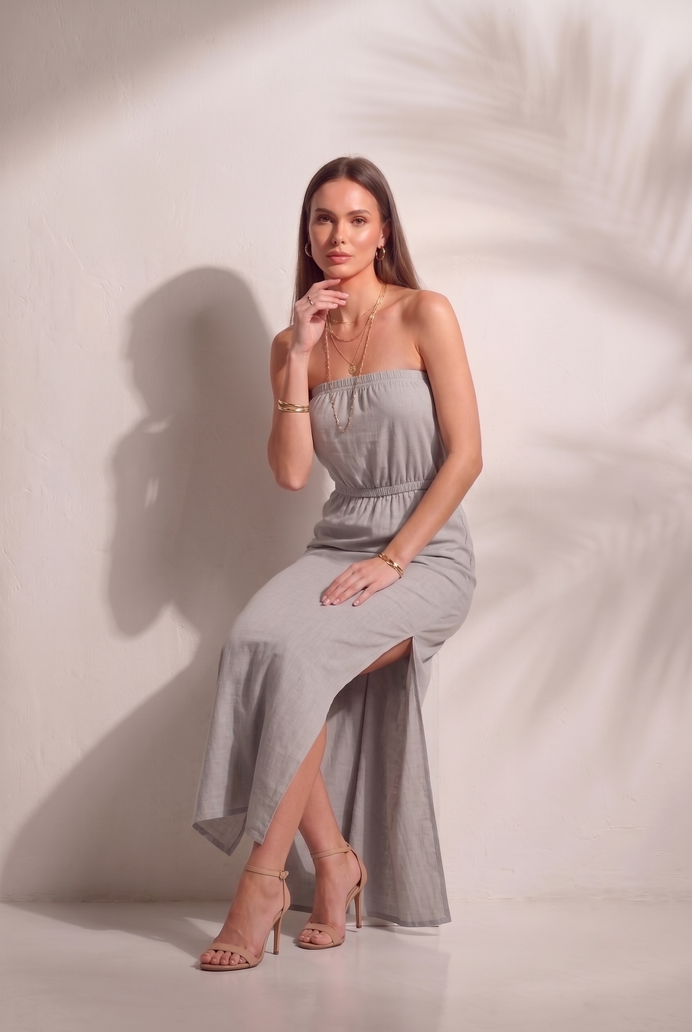 Cotton Tube Side Slit Long Dress