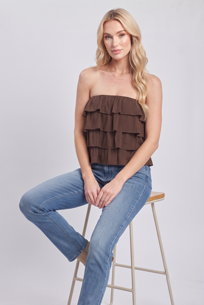 Cotton Crop Frilled Tube Top