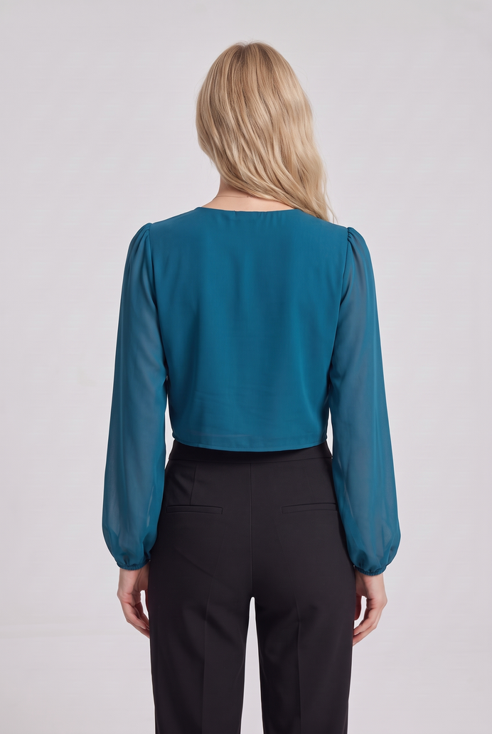 Chiffon Balloon Sleeve Crop Top