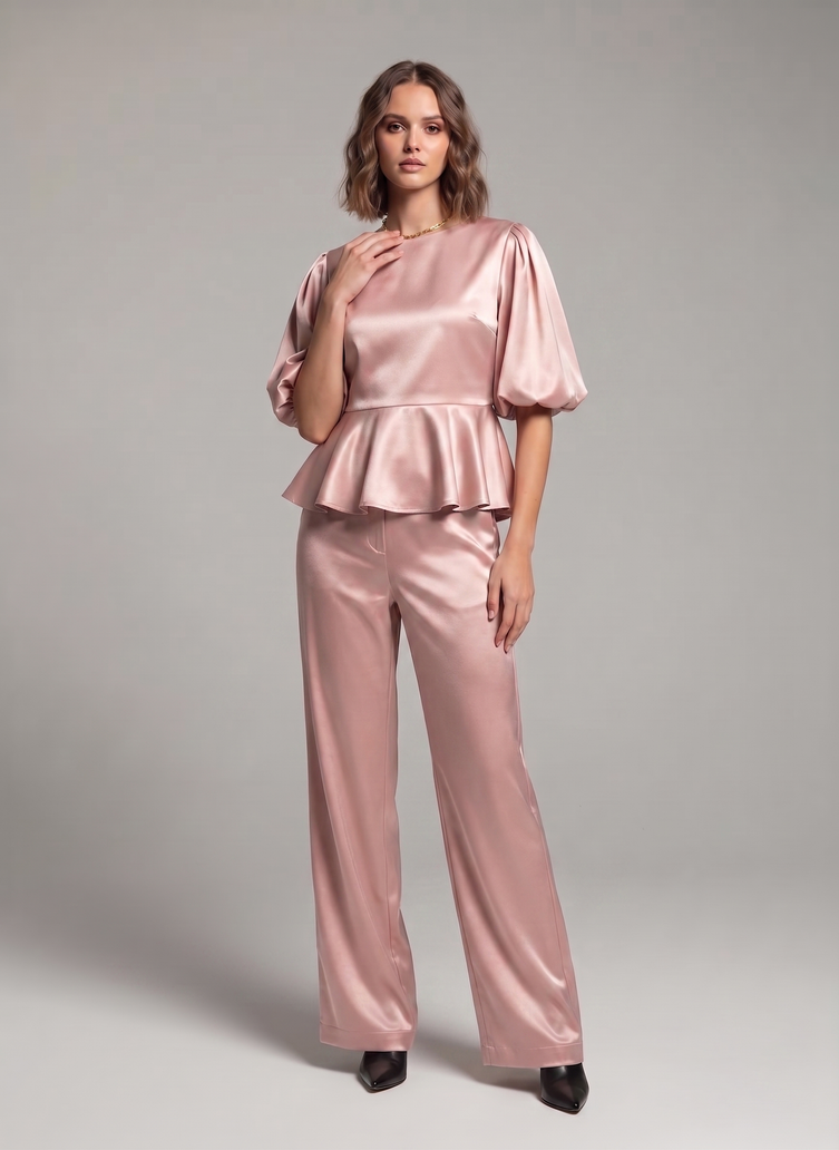 Balloon Sleeve Satin Co-ord Set