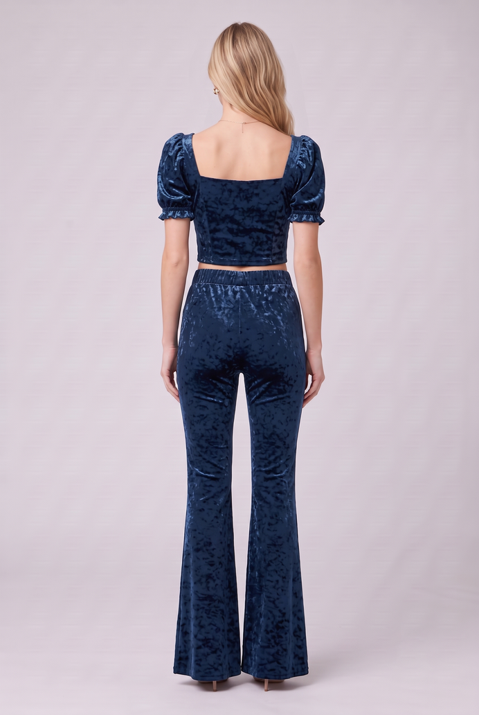 Korean Velvet Crop Top & Bell Bottom Pant Set