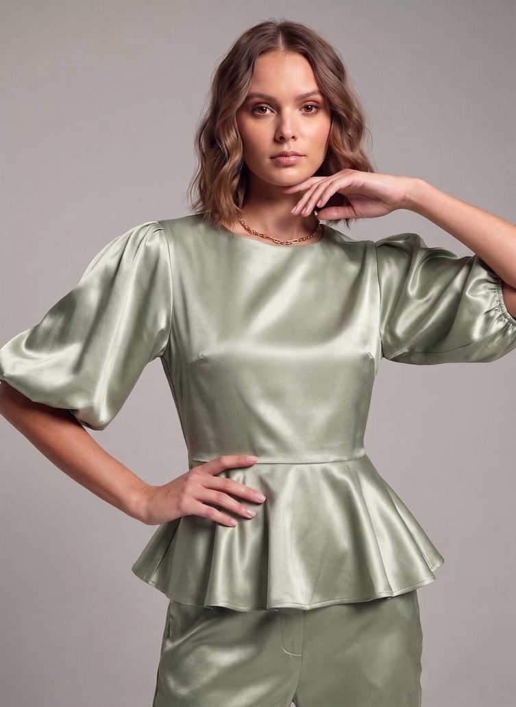 Balloon Sleeve Satin Co-ord Set
