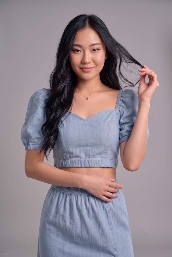 Puff Sleeve Denim Co-ord Skirt & Top Set