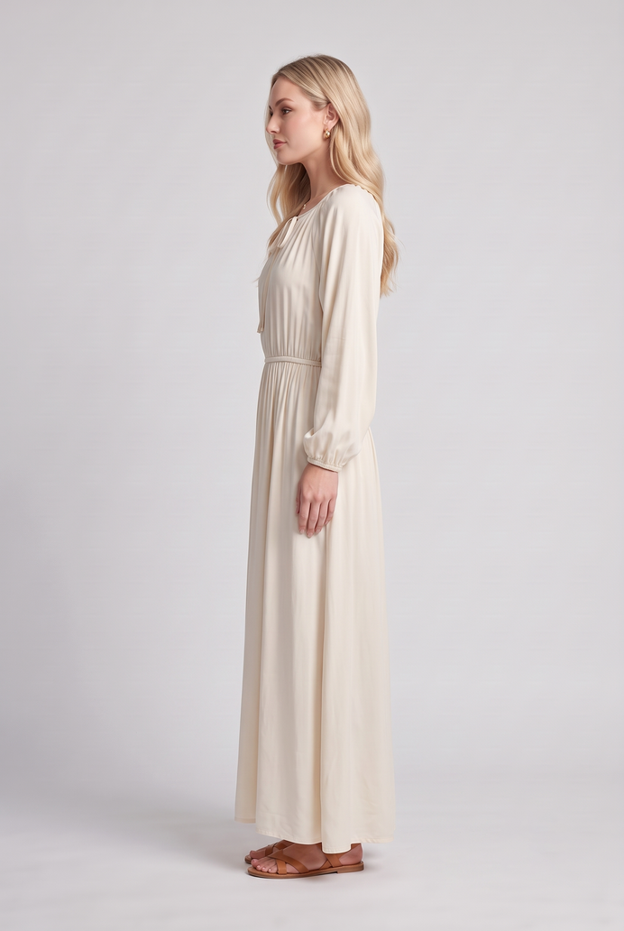 Fit & Flare Rayon Balloon Sleeve Maxi Dress