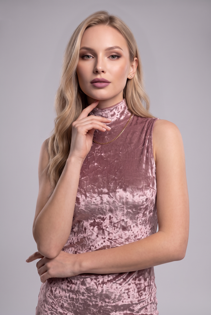 Korean Velvet Turtle Neck Mini Dress