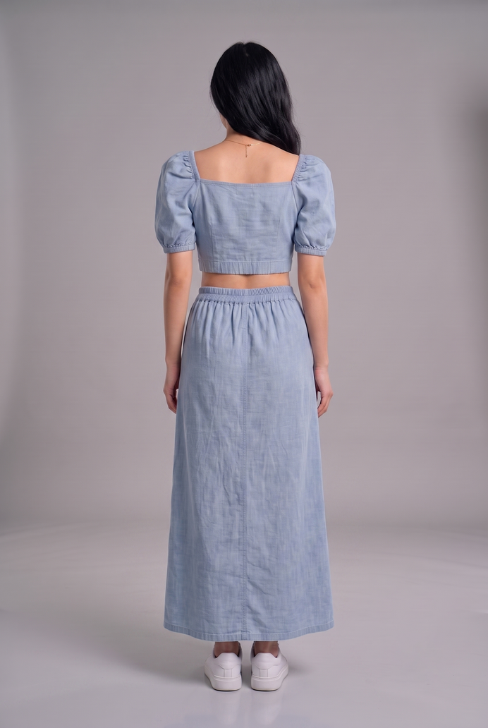 Puff Sleeve Denim Co-ord Skirt & Top Set