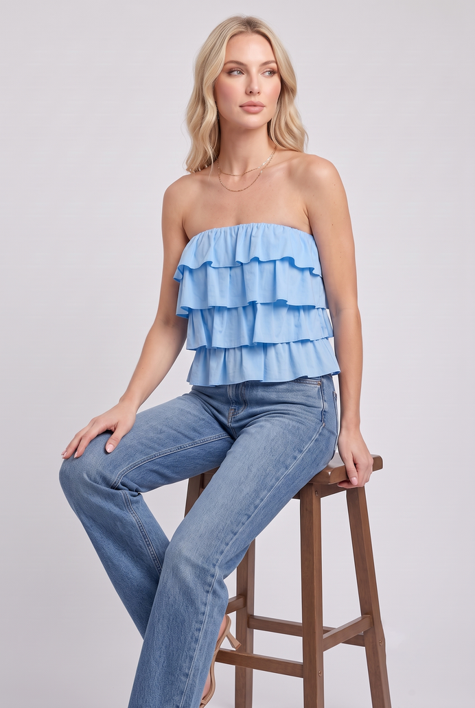 Cotton Crop Frilled Tube Top