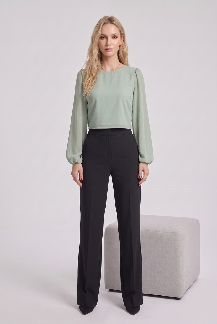 Chiffon Balloon Sleeve Crop Top