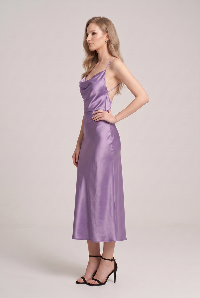 Bodycon Satin Cowl Neck Backless Midi Dress