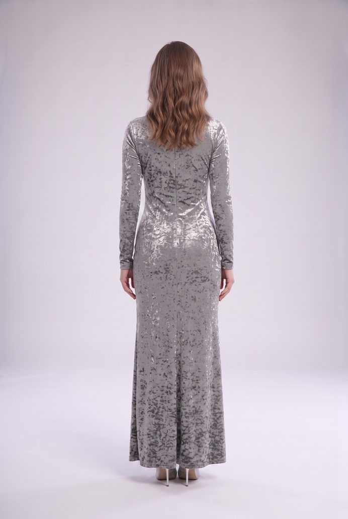Korean Crushed Velvet Fish Cut Gown
