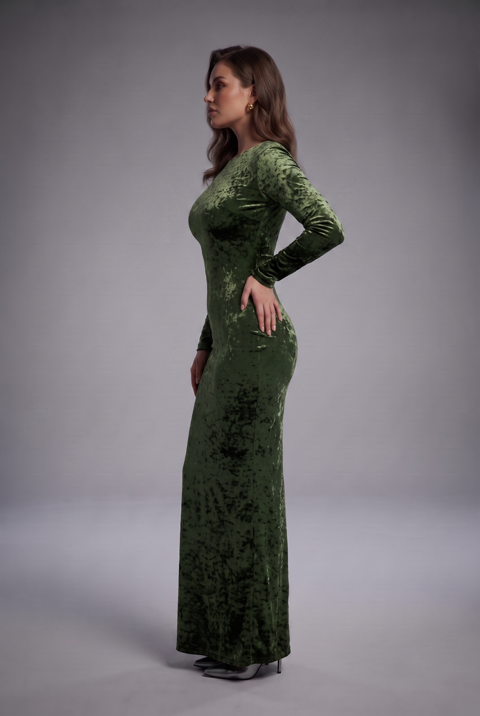 Korean Crushed Velvet Fish Cut Gown