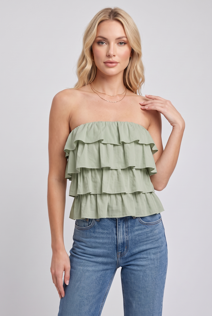 Cotton Crop Frilled Tube Top