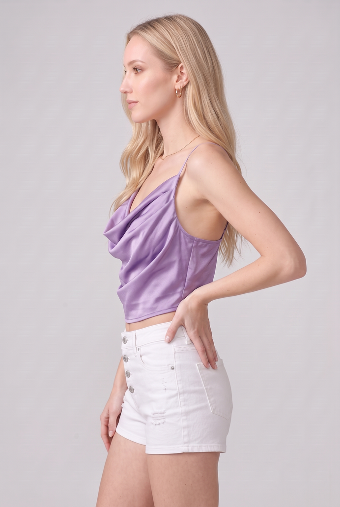 Cowl Neck Satin Crop Top