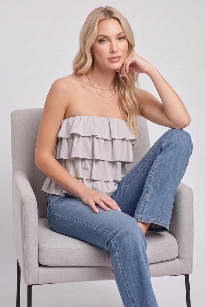 Cotton Crop Frilled Tube Top