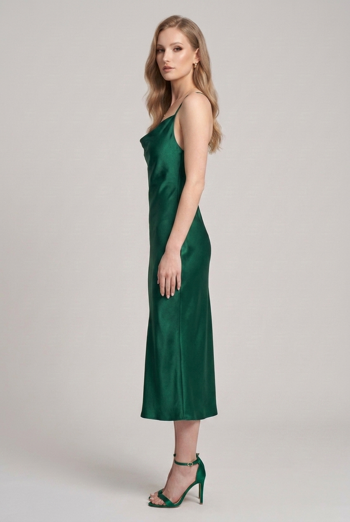 Bodycon Satin Cowl Neck Backless Midi Dress