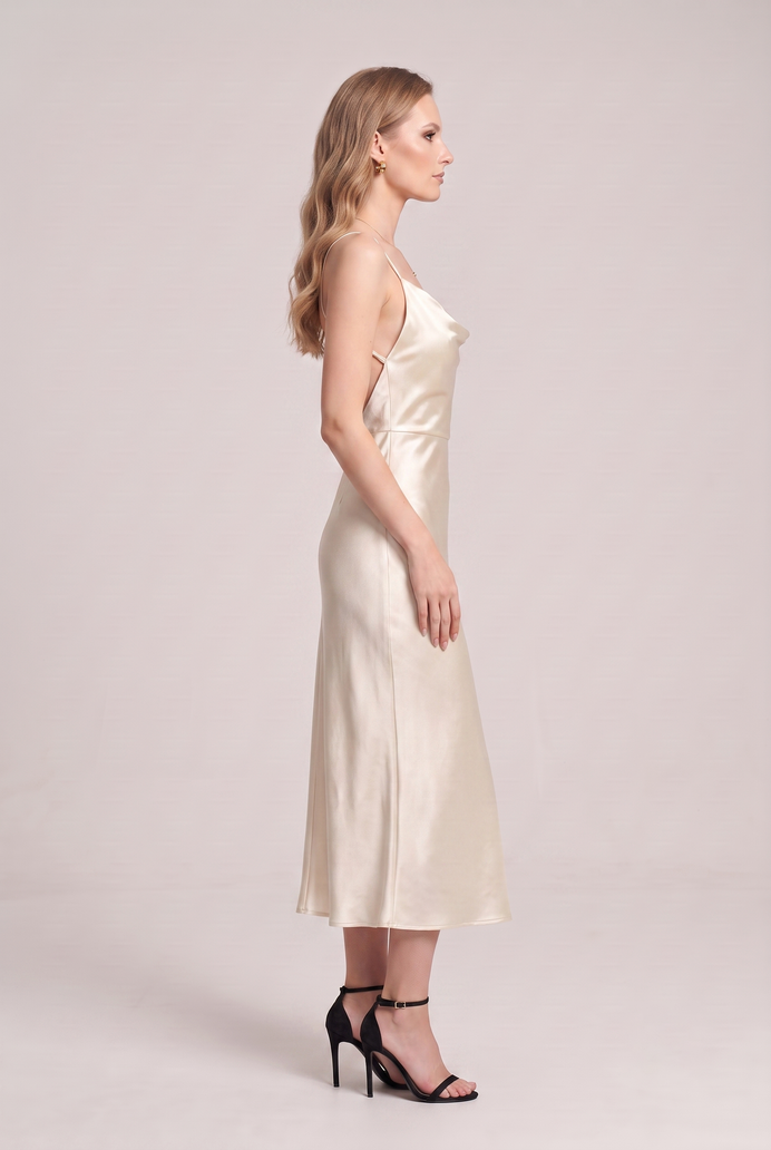 Bodycon Satin Cowl Neck Backless Midi Dress