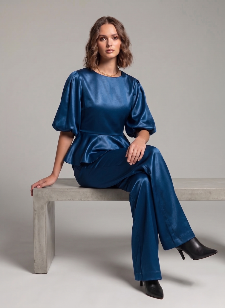 Balloon Sleeve Satin Co-ord Set