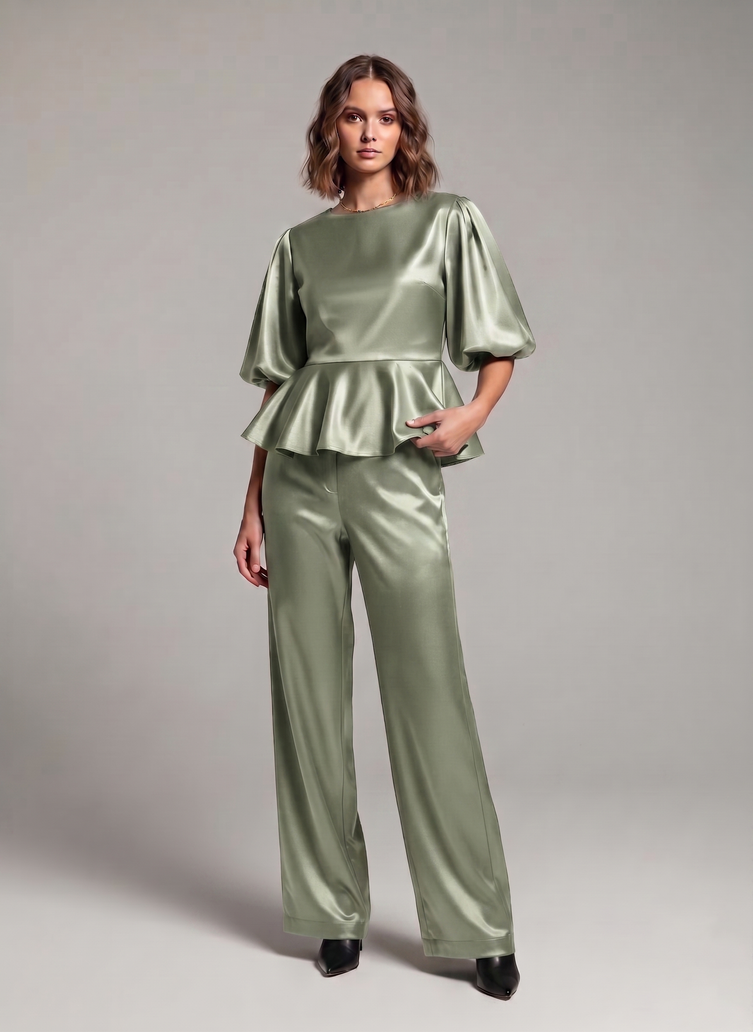 Balloon Sleeve Satin Co-ord Set