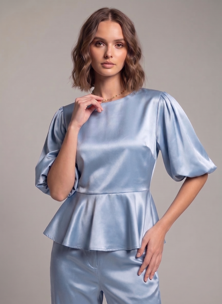 Balloon Sleeve Satin Co-ord Set