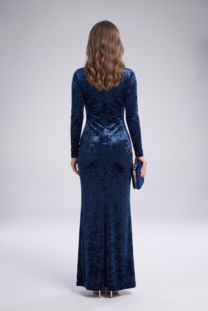 Korean Crushed Velvet Fish Cut Gown
