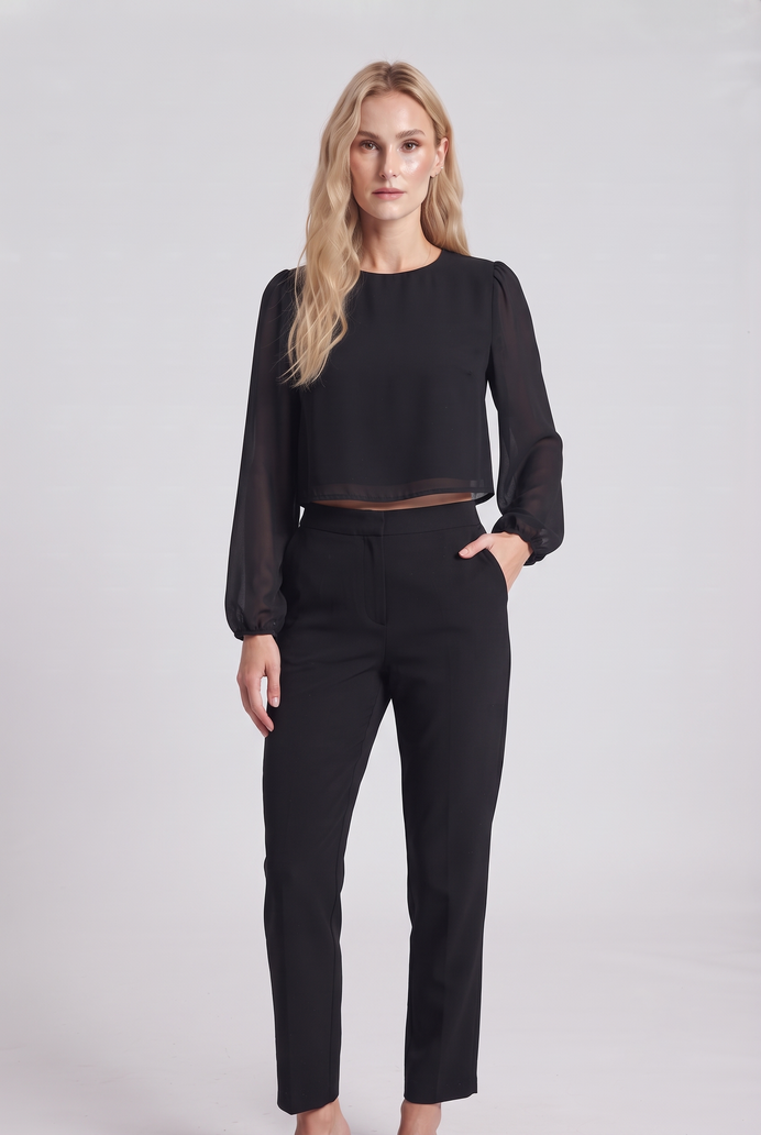 Chiffon Balloon Sleeve Crop Top