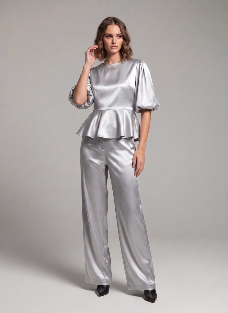 Balloon Sleeve Satin Co-ord Set