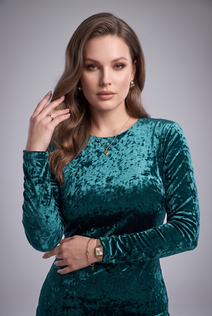 Korean Crushed Velvet Fish Cut Gown