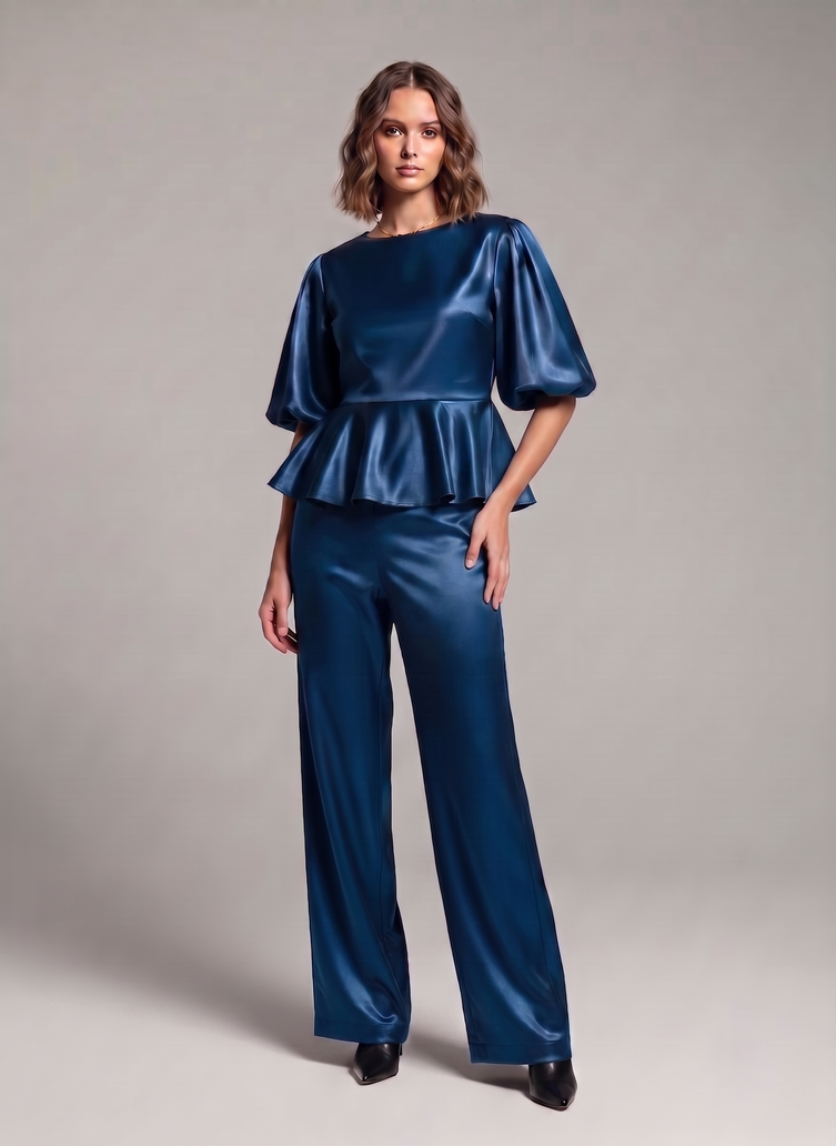 Balloon Sleeve Satin Co-ord Set
