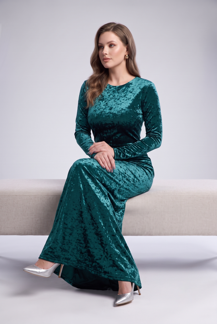 Korean Crushed Velvet Fish Cut Gown