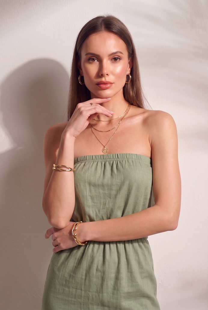 Cotton Tube Side Slit Long Dress