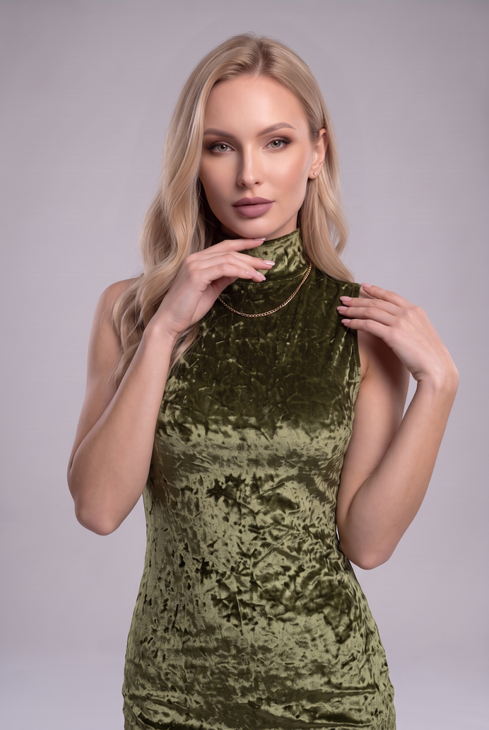 Korean Velvet Turtle Neck Mini Dress