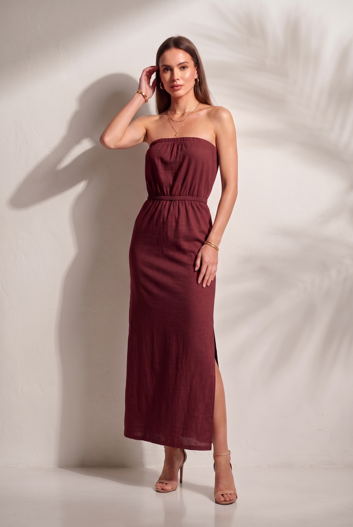 Cotton Tube Side Slit Long Dress