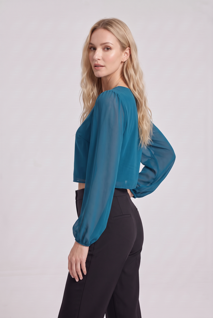 Chiffon Balloon Sleeve Crop Top