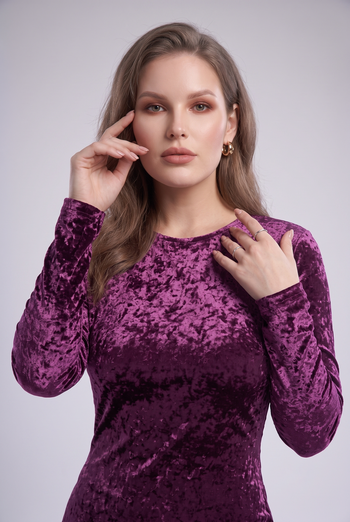 Korean Crushed Velvet Fish Cut Gown