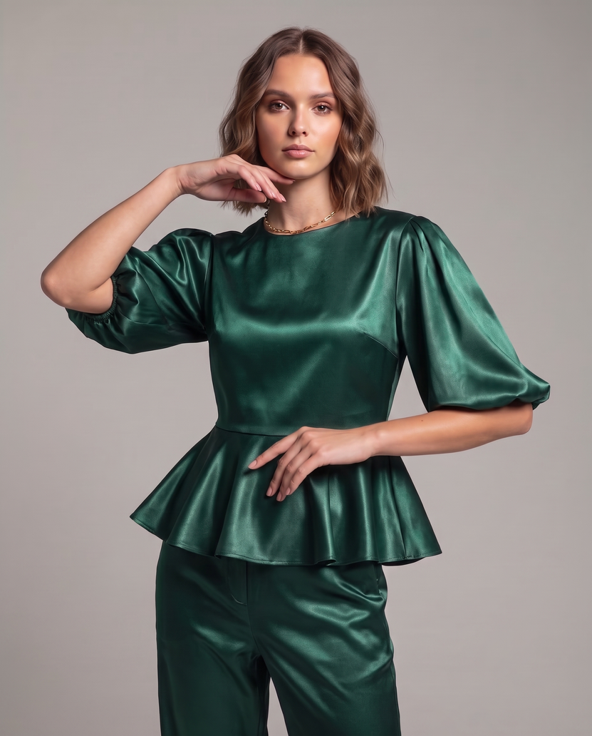 Balloon Sleeve Satin Co-ord Set