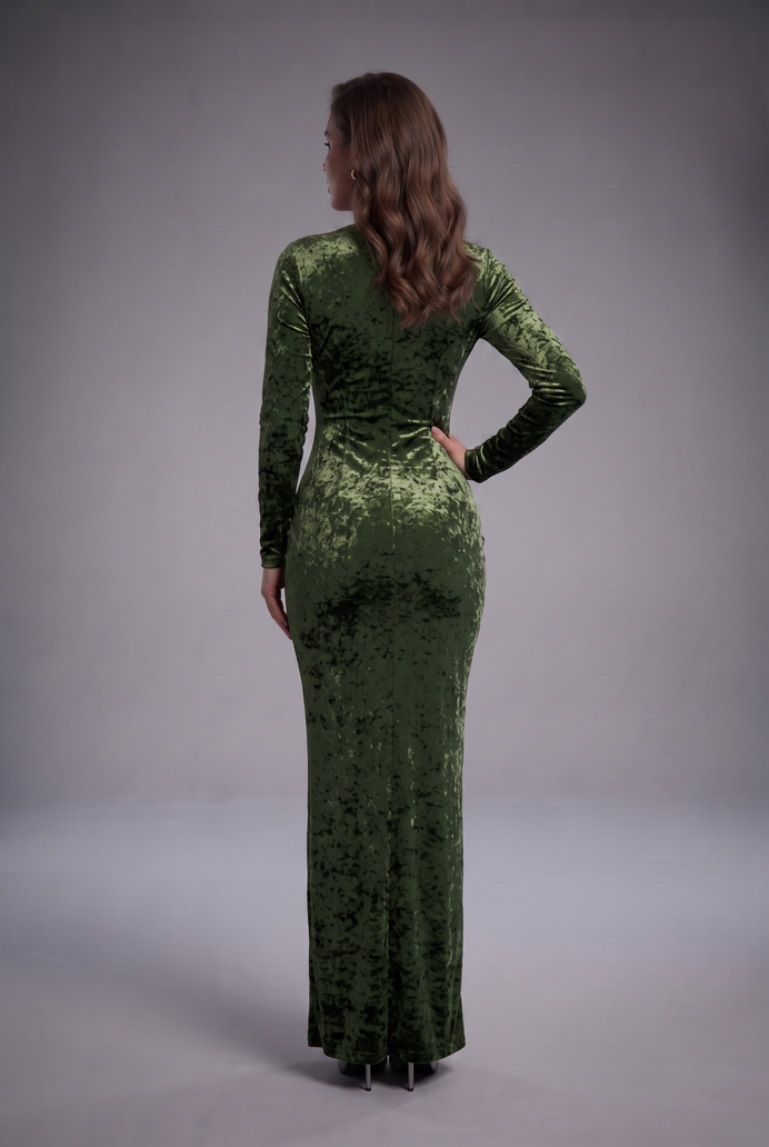 Korean Crushed Velvet Fish Cut Gown