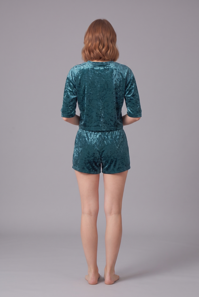 Korean Velvet Crop Top And Short Set
