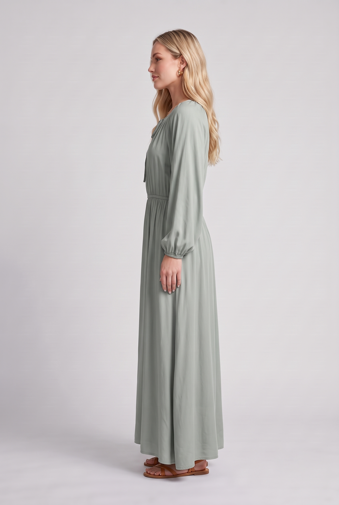 Fit & Flare Rayon Balloon Sleeve Maxi Dress