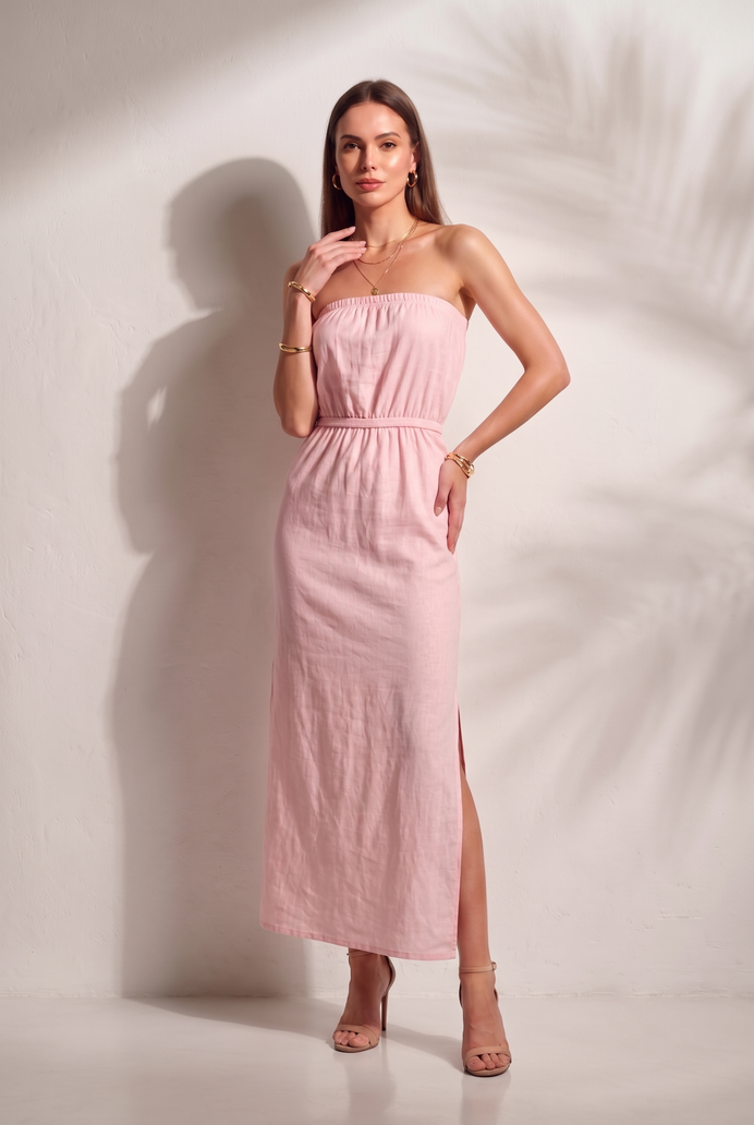 Cotton Tube Side Slit Long Dress