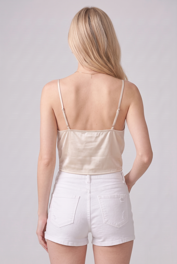 Cowl Neck Satin Crop Top